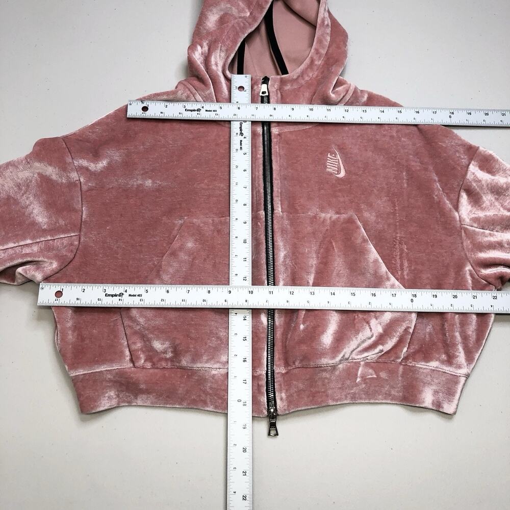 Nike Lab Essential Size Small Pink Velour Cropped Full Zip Hooded Jacket - Picture 3 of 8